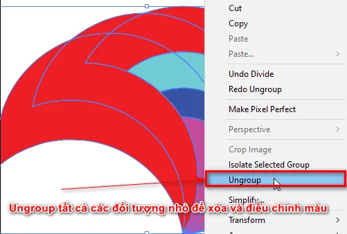 Bước 5.1 ungroup toàn bộ cánh