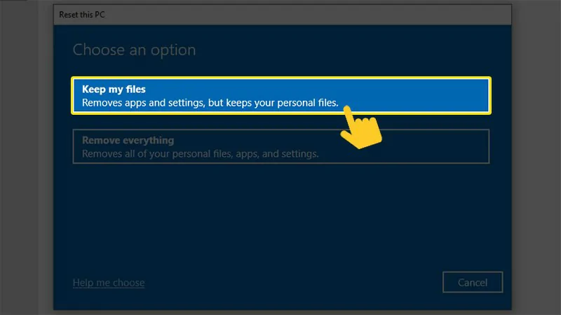Chọn Keep my files