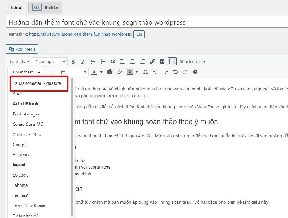 Cách thêm font chữ vào wordpress